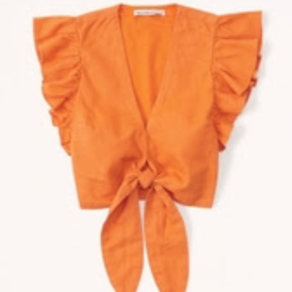 NWT A&F Tie-Front Linen-Blend Set Top Size L